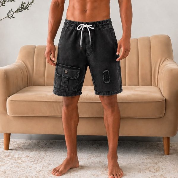 Front Pocket Acid Wash Shorts